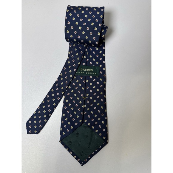 Vintage Ralph Lauren Silk Tie Navy  Blue Diamonds Geometric Classic - Picture 2 of 3